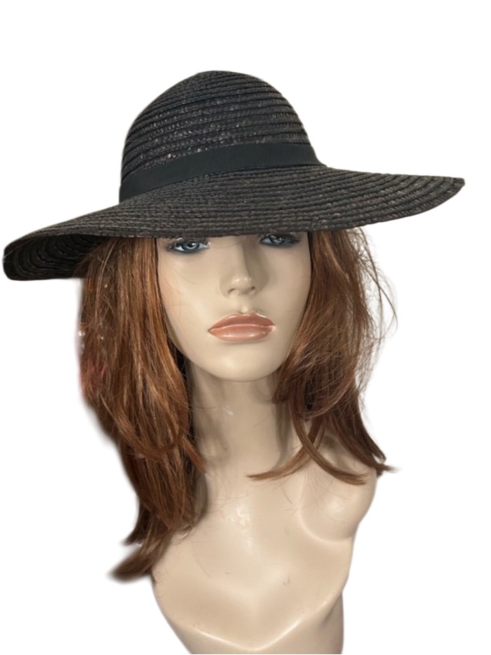 Vintage Black/Brown Straw Wide Brim Derby Hat - Picture 16 of 16